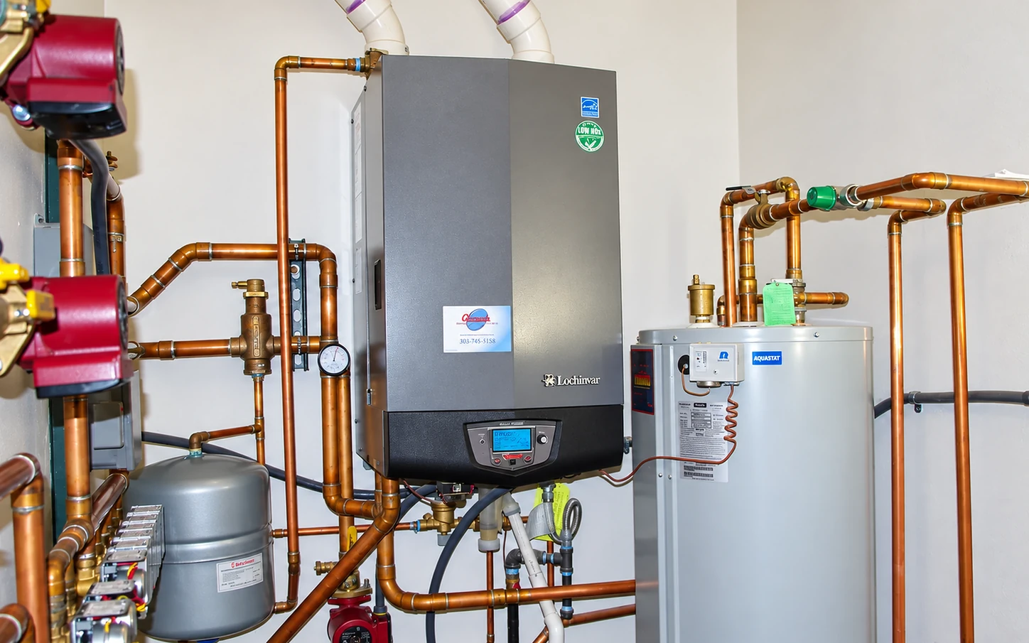 Installed boiler and water-heating equipment with copper piping